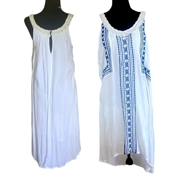 Lucky Brand Boho Chic Embroidered Crochet Detail Lined Sundress White Bl… - Picture 9 of 9